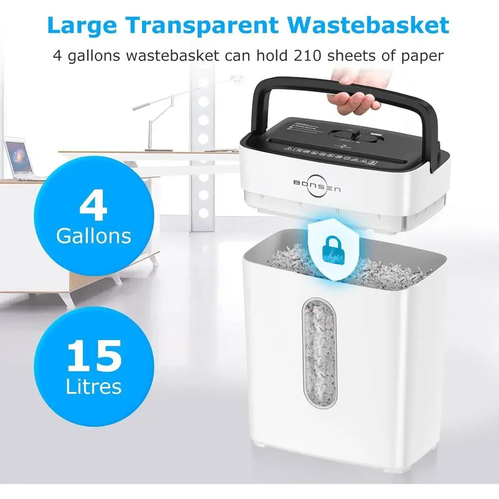 8-Sheet Cross Cut Credit Card Shredder w/ 4 Gal Bin, Small Paper Shredder- White